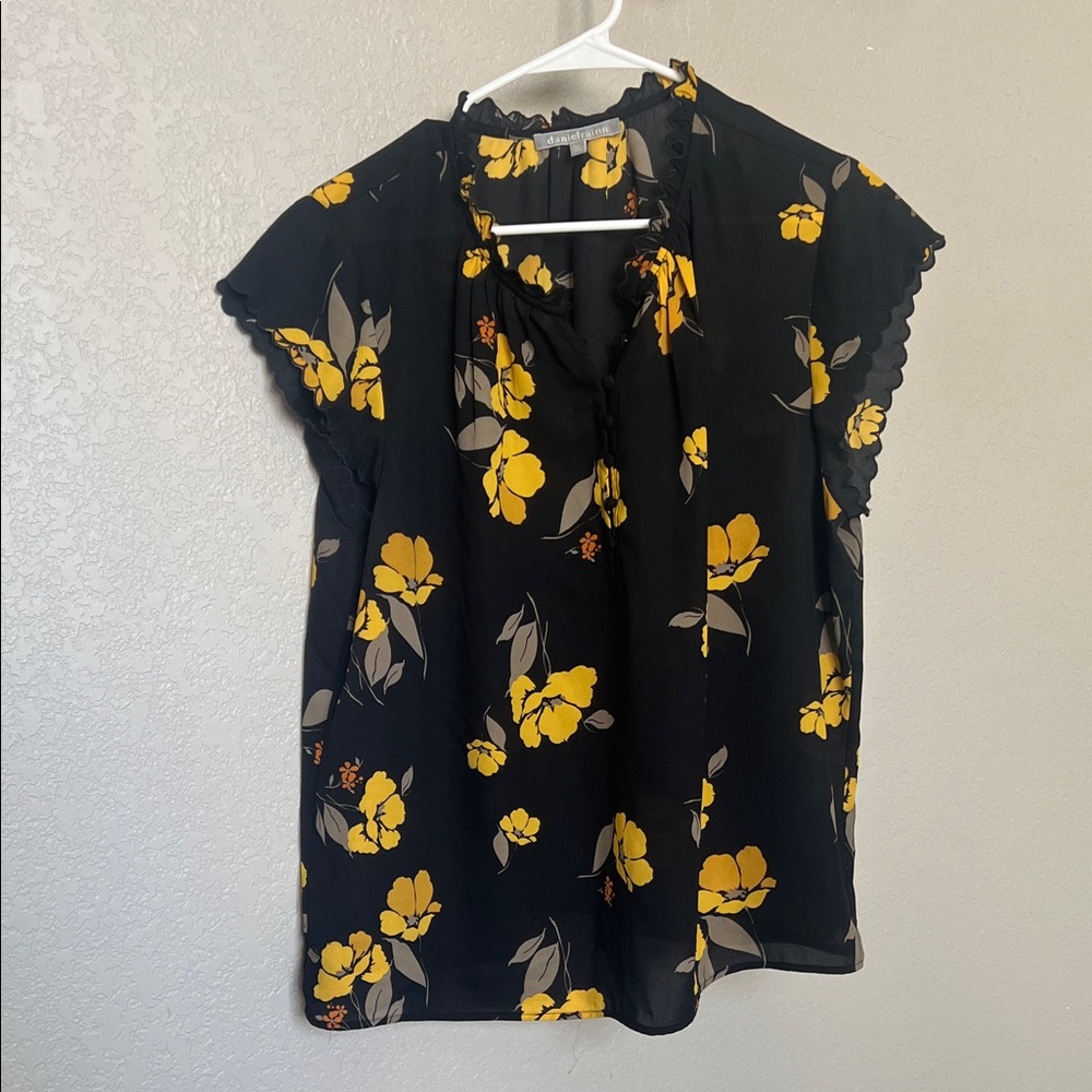 Elegant Black and Yellow Floral Blouse